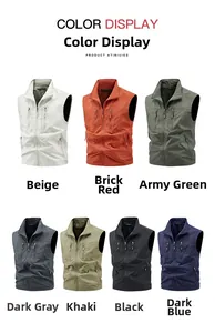 Outdoor utility vest available in seven colors including army green, khaki, and navy blue