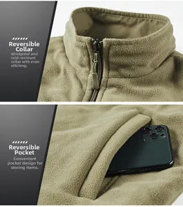Detaillierte Ansicht des Stehkragens, Reißverschlusses und der Taschen der Fleeceweste