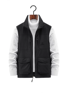 Men's Reversible Outdoor Fleece Vest Multi-Pocket Warm Stand Collar Casual Sleeveless Jacket For Winter Daily Travel
