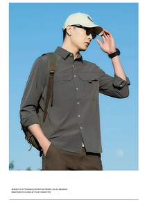 Men's quick-dry outdoor shirt featuring tactical chest pockets and breathable stretch fabric