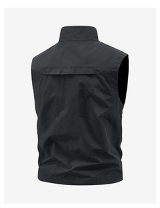 Rear view of lightweight quick-dry vest showing horizontal breathable mesh back vent