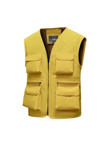 Men's yellow lightweight multi-pocket fishing vest with v-neck and quick-dry mesh lining