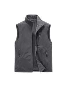 Dunkelgraue Outdoor-Weste für Herren mit Stehkragen, Reißverschlusstaschen und Fleece