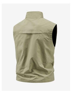 Back view of outdoor vest featuring breathable vent design and lightweight texture