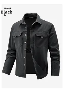 Detail of black quick-dry long sleeve shirt with tactical double pockets and tech fabric