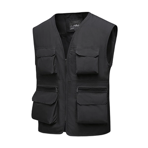 Gilet de pêche noir multi-poches pour homme avec doublure en maille respirante plein air