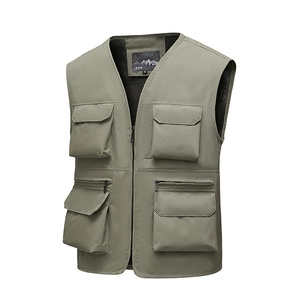 Gilet de pêche extérieur léger pour hommes avec plusieurs poches couleur kaki
