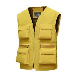 Gilet de pêche extérieur jaune moutarde à poches multiples avec doublure en mesh aéré