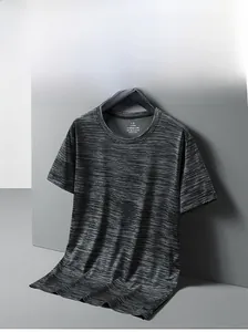 Close-up of dark grey quick-dry men's sports t-shirt with subtle heathered texture