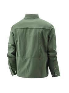 Army green men's quick-dry long sleeve shirt with back ventilation system for outdoor wear