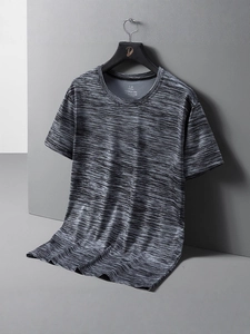 Men's sports ice silk grey t-shirt with melange texture and breathable fabric