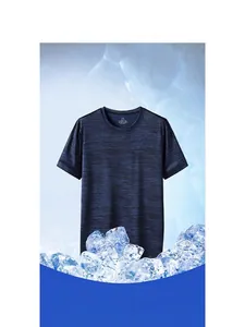 Men's dark blue ice silk sports t-shirt with cooling fabric and slim fit design