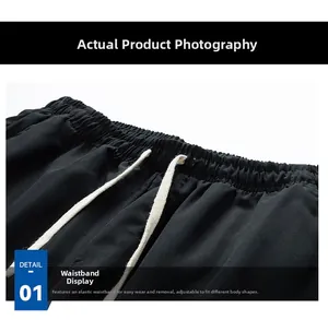 Detail view of men's quick-dry shorts featuring an elastic waist and braided drawstring