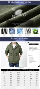 Tabella delle taglie e specifiche dei materiali per giacca cargo outdoor da uomo