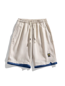 Men's Summer Quick Drying Casual Shorts Loose Straight Fit Sports Shorts Fake Two-Piece Breathable Drawstring Elastic Waist Beach Pants