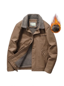 Men's winter thick sherpa lined fleece jacket military style casual warm cotton coat