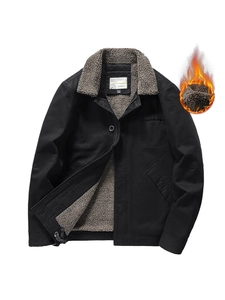 Men's winter heavy cotton jacket with warm lamb wool lining and classic lapel collar