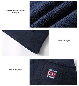 Close-up of warm navy fleece lining with outdoor embroidery and professional stitching