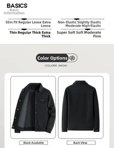 Detail view of black men's casual lapel jacket showing front and back workwear design