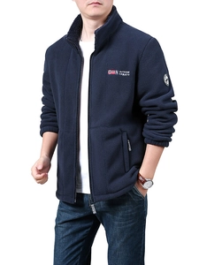 Men Outdoor Polar Fleece Jacket Stand Collar Zipper Warm Winter Coat With Embroidery Norway Flag Casual Windproof Outerwear
