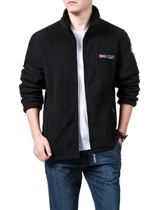Men's black fleece jacket with Outdoor Norway embroidery and warm stand-up collar
