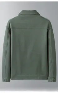 Detail view of the olive green casual jacket back showing textured fabric and shoulder seam