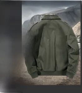Detailed close-up and back view of a men's army green padded winter military jacket