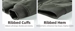 Detail of army green cargo jacket featuring ribbed windproof cuffs and elastic hem