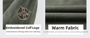 Detail of insulated fabric and shield embroidery on winter flight jacket for men
