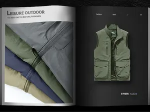 Detail of multi-pocket outdoor vest with stand collar and quick-dry fabric in four colors