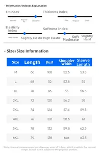 Detailed size chart for men's business casual jacket from size M to 6XL with measurements