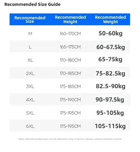Detailed size guide table for men's casual jacket showing M to 6XL height and weight chart