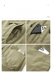 Detail view of multi-pocket outdoor vest with breathable mesh and zip storage compartments