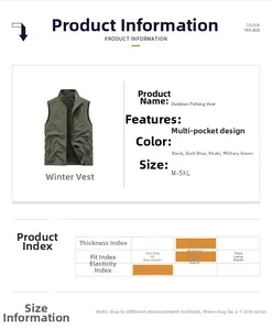 Detail of outdoor fishing vest showing multi-pocket design and breathable mesh lining