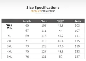 Detailed size guide table for outdoor fishing vest covering sizes from M to 5XL