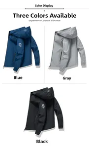 Detail of waterproof outdoor hooded jacket with zippered pockets and windproof elastic cuffs