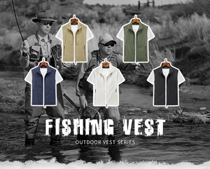 Gilets de pêche extérieurs multicolores avec poches zippées et col montant