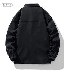 Back view of men's black business casual jacket with adjustable cuffs and orange print