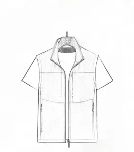 Dessin technique d'un gilet de pêche multi-poches avec doublure en mesh et fermetures