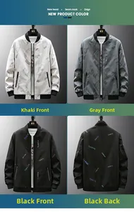 Vues avant et arrière de vestes bomber tendance pour hommes en kaki, gris et noir