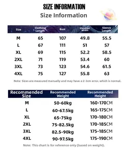 Size chart for men's faux suede jacket with chest, length, and weight recommendations