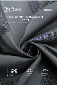 Vue macro du tissu technique gris foncé avec texte SPORT FAST dégradé et texture à carreaux