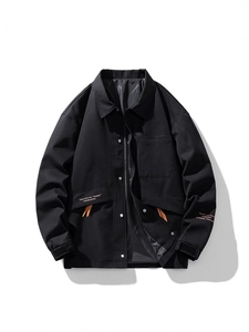 Men's Casual Cargo Jacket Fashion Lapel Multi-pocket Letter Print Workwear Coat For Spring Autumn Windproof Outerwear