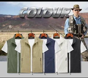 Gilet de plein air multi-poches en cinq couleurs: vert, kaki, marine, beige et noir