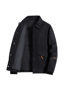 Classic black men's business casual jacket with turndown collar and chest pocket detail