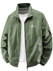 Army green men's sun protection outdoor jacket with breathable ice silk fabric and logo