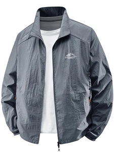 Men's breathable ice silk sun protection jacket with full zipper and stand collar