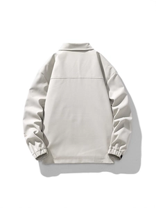 Men's minimalist casual jacket in light grey featuring a back view and ribbed cuffs