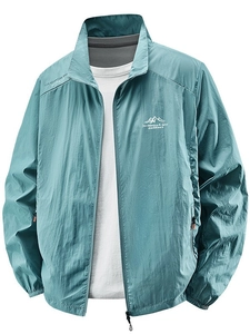 Men's ice silk sun protection jacket in light blue with stand collar and zipper