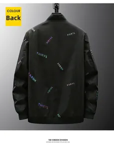 Veste homme noire style baseball vue de dos avec lettrage dégradé de couleurs